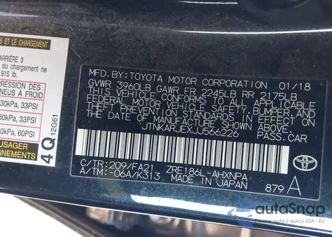 2018 Toyota Corolla Im z USA, uszkodzony, nr VIN JTNKARJEXJJ566226